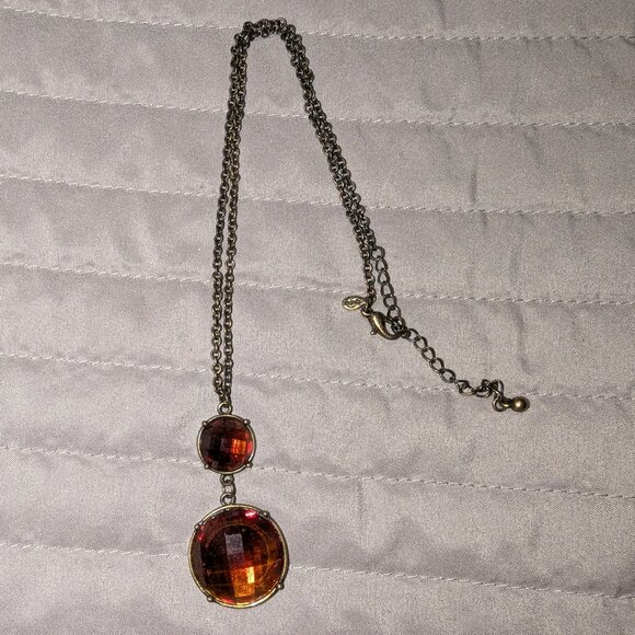 $3 with Bundle ~ Vintage-Style Amber Red Glass Pendant Necklace 4851 - Picture 1 of 4